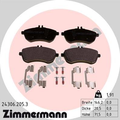 Zimmermann 24306.205.3 - Гальмівні колодки, дискові гальма avtolavka.club