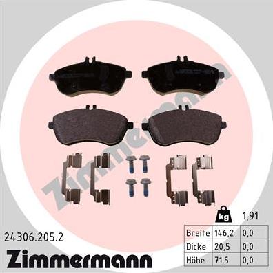 Zimmermann 24306.205.2 - Гальмівні колодки, дискові гальма avtolavka.club