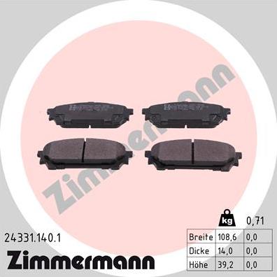 Zimmermann 24331.140.1 - Гальмівні колодки, дискові гальма avtolavka.club