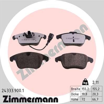 Zimmermann 24333.900.1 - Гальмівні колодки, дискові гальма avtolavka.club