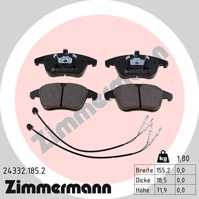 Zimmermann 24332.185.2 - Гальмівні колодки, дискові гальма avtolavka.club