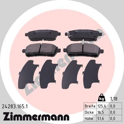 Zimmermann 24283.165.1 - Гальмівні колодки, дискові гальма avtolavka.club