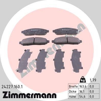 Zimmermann 24227.160.1 - Гальмівні колодки, дискові гальма avtolavka.club