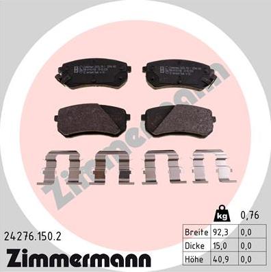 Zimmermann 24276.150.2 - Гальмівні колодки, дискові гальма avtolavka.club