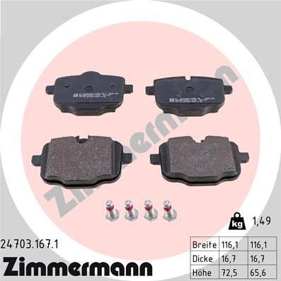 Zimmermann 24703.167.1 - Гальмівні колодки, дискові гальма avtolavka.club