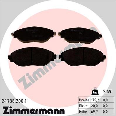 Zimmermann 24738.200.1 - Гальмівні колодки, дискові гальма avtolavka.club