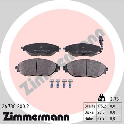 Zimmermann 24738.200.2 - Гальмівні колодки, дискові гальма avtolavka.club