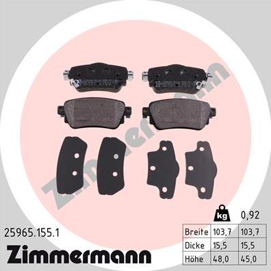 Zimmermann 25965.155.1 - Гальмівні колодки, дискові гальма avtolavka.club