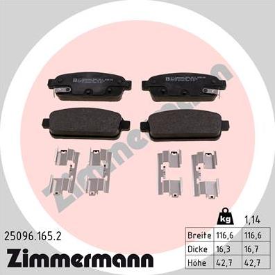 Zimmermann 25096.165.2 - Гальмівні колодки, дискові гальма avtolavka.club
