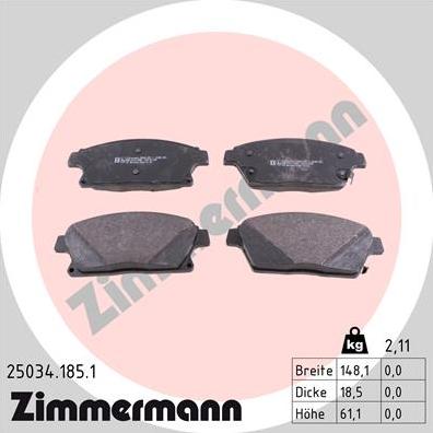 Zimmermann 25034.185.1 - Гальмівні колодки, дискові гальма avtolavka.club