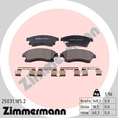 Zimmermann 25031.185.2 - Гальмівні колодки, дискові гальма avtolavka.club