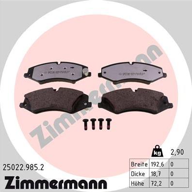 Zimmermann 25022.985.2 - Гальмівні колодки, дискові гальма avtolavka.club