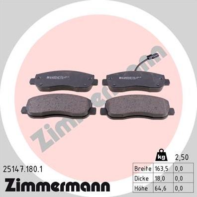 Zimmermann 25147.180.1 - Гальмівні колодки, дискові гальма avtolavka.club