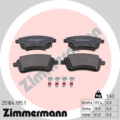 Zimmermann 25184.195.1 - Гальмівні колодки, дискові гальма avtolavka.club