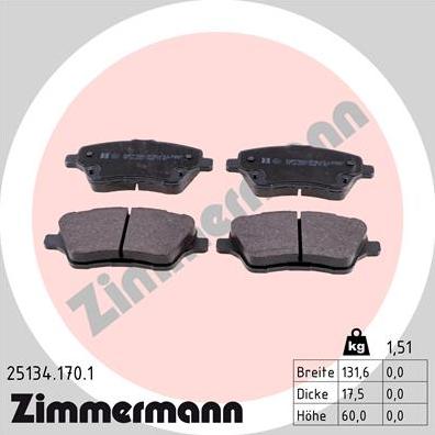 Zimmermann 25134.170.1 - Гальмівні колодки, дискові гальма avtolavka.club