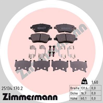 Zimmermann 25134.170.2 - Гальмівні колодки, дискові гальма avtolavka.club