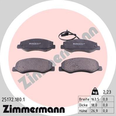 Zimmermann 25172.180.1 - Гальмівні колодки, дискові гальма avtolavka.club
