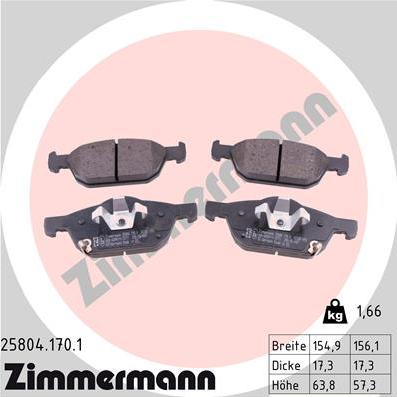 Zimmermann 25804.170.1 - Гальмівні колодки, дискові гальма avtolavka.club