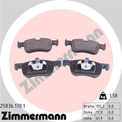 Zimmermann 25836.170.1 - Гальмівні колодки, дискові гальма avtolavka.club