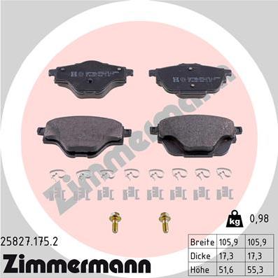 Zimmermann 25827.175.2 - Гальмівні колодки, дискові гальма avtolavka.club