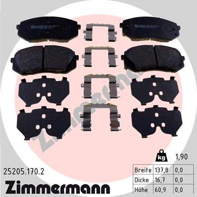 Zimmermann 25205.170.2 - Гальмівні колодки, дискові гальма avtolavka.club