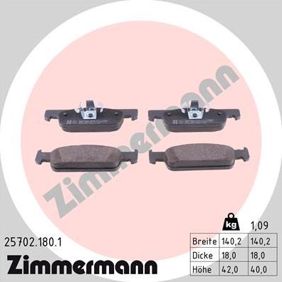 Zimmermann 25702.180.1 - Гальмівні колодки, дискові гальма avtolavka.club