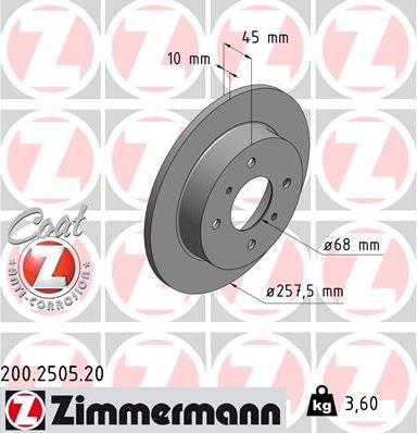 Zimmermann 200.2505.20 - Гальмівний диск avtolavka.club