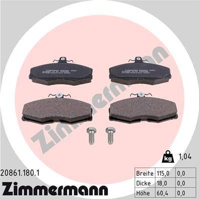 Zimmermann 20861.180.1 - Гальмівні колодки, дискові гальма avtolavka.club