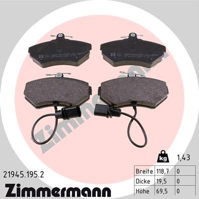 Zimmermann 21945.195.2 - Гальмівні колодки, дискові гальма avtolavka.club