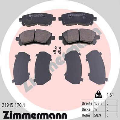 Zimmermann 21915.170.1 - Гальмівні колодки, дискові гальма avtolavka.club