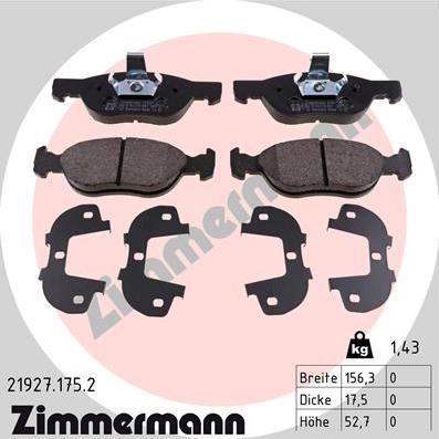 Zimmermann 21927.175.2 - Гальмівні колодки, дискові гальма avtolavka.club