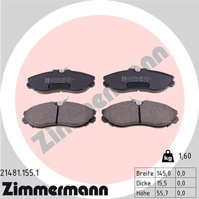 Zimmermann 21481.155.1 - Гальмівні колодки, дискові гальма avtolavka.club