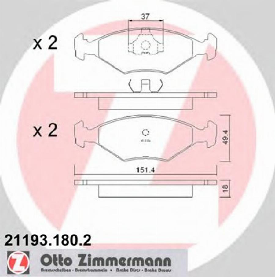 Zimmermann 21193.180.2 - Гальмівні колодки, дискові гальма avtolavka.club