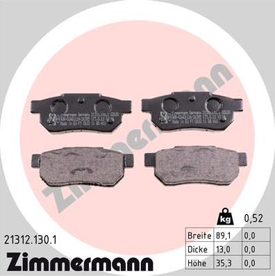 Zimmermann 21312.130.1 - Гальмівні колодки, дискові гальма avtolavka.club