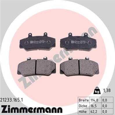 Zimmermann 21233.165.1 - Гальмівні колодки, дискові гальма avtolavka.club