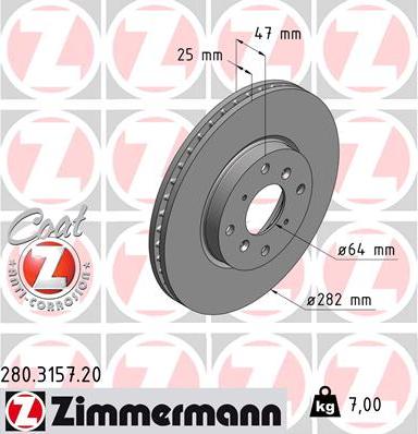 Zimmermann 280.3157.20 - Гальмівний диск avtolavka.club