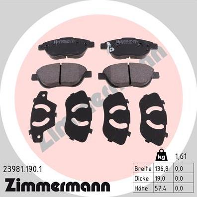 Zimmermann 23981.190.1 - Гальмівні колодки, дискові гальма avtolavka.club