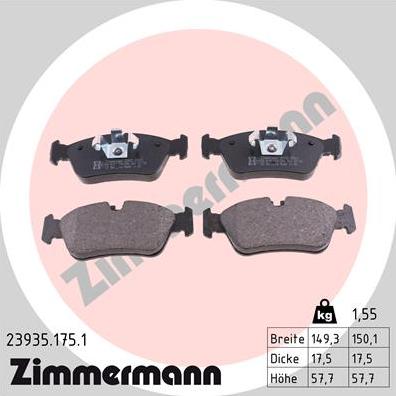 Zimmermann 23935.175.1 - Гальмівні колодки, дискові гальма avtolavka.club