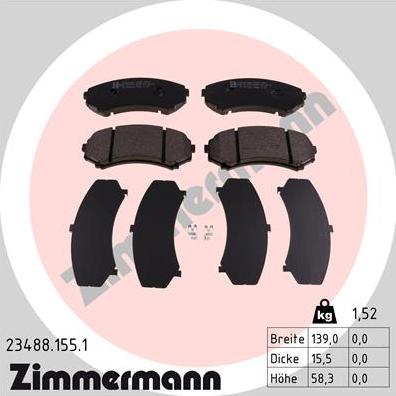Zimmermann 23488.155.1 - Гальмівні колодки, дискові гальма avtolavka.club
