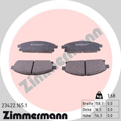 Zimmermann 23422.165.1 - Гальмівні колодки, дискові гальма avtolavka.club