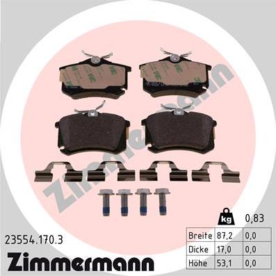 Zimmermann 23554.170.3 - Гальмівні колодки, дискові гальма avtolavka.club