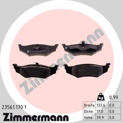 Zimmermann 23561.170.1 - Гальмівні колодки, дискові гальма avtolavka.club
