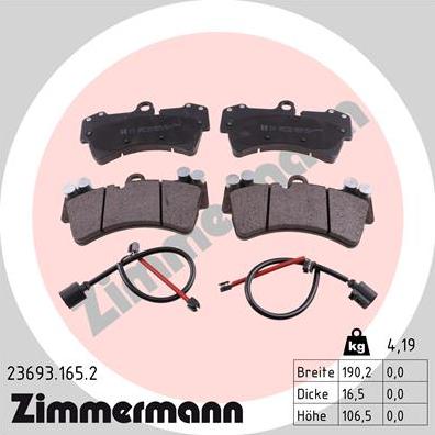 Zimmermann 23693.165.2 - Гальмівні колодки, дискові гальма avtolavka.club