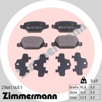 Zimmermann 23661.140.1 - Гальмівні колодки, дискові гальма avtolavka.club