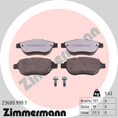 Zimmermann 23600.990.1 - Гальмівні колодки, дискові гальма avtolavka.club