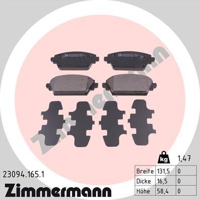 Zimmermann 23094.165.1 - Гальмівні колодки, дискові гальма avtolavka.club