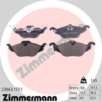 Zimmermann 23063.173.1 - Гальмівні колодки, дискові гальма avtolavka.club