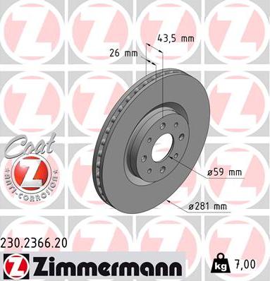 Zimmermann 230.2366.20 - Гальмівний диск avtolavka.club