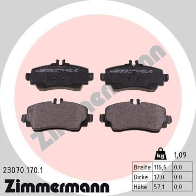 Zimmermann 23070.170.1 - Гальмівні колодки, дискові гальма avtolavka.club