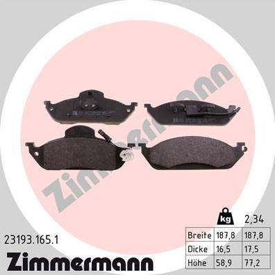 Zimmermann 23193.165.1 - Гальмівні колодки, дискові гальма avtolavka.club